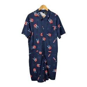 Mad Engine Patriotic Romper Fourth 4th July Peace Sign Rocket Navy Men‎ Size XL